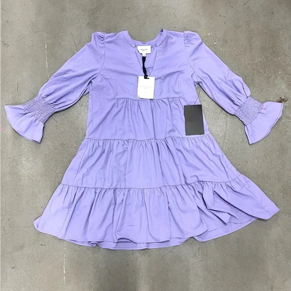 NWT Tuckernuck Pomander Place Lilac Kenzo Tiered Mini Dress V-neck 3/4 Sleeves - Picture 11 of 16